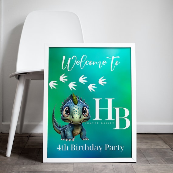 Editable Dino Welcome Sign Template, Blue Dinosaur Birthday Banner, Printable Dinosaur Birthday Party Banner Decoration, Print and Digital