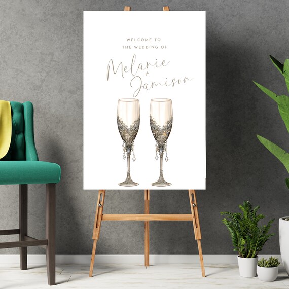 Editable Wedding Welcome Sign Template | Personalized Champagne Flutes Party Decor | DIY Printable Signs & Banner - Customizable Signs"