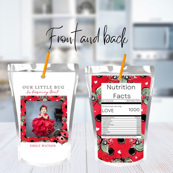 Ladybug Photo Birthday Juice Box Labels, Lady bug Birthday Caprisun Label, Our Little Bug Printable Party Favor, Print and Digital, LDYB