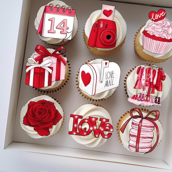 Galentine's Cupcake and Drink Toppers - Love Cake Decorations, Valentine's Day Party Decor, Heart Dessert Toppers