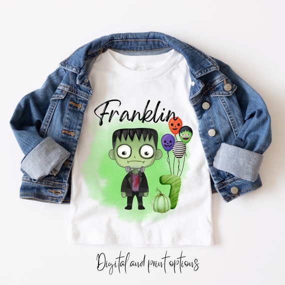 Halloween Frankenstein Birthday Shirt, Custom Kids Name Shirt, Spooky Sweatshirt, Scary Personalized Family Apparel, Print and Digital
