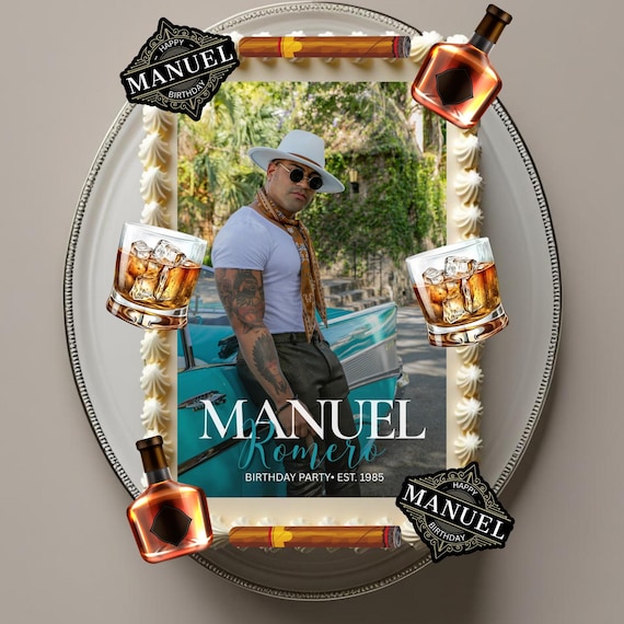 Whiskey Photo Cake Topper Set | Personalized Bourbon Birthday Decor | Custom Liquor Theme Party Topper