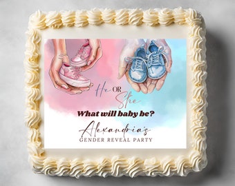 Custom Printable Edible Gender Reveal Cake Topper, Pink Blue Shoes Party  Decor for Baby Shower Boy or Girl Surprise