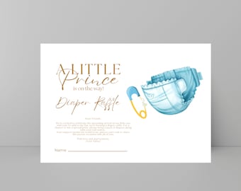 Prince Baby Shower Diaper Raffle Template, Prince Printable Fairytale Theme Party Cards, A Little Prince is on the way Diaper Raffle Cards
