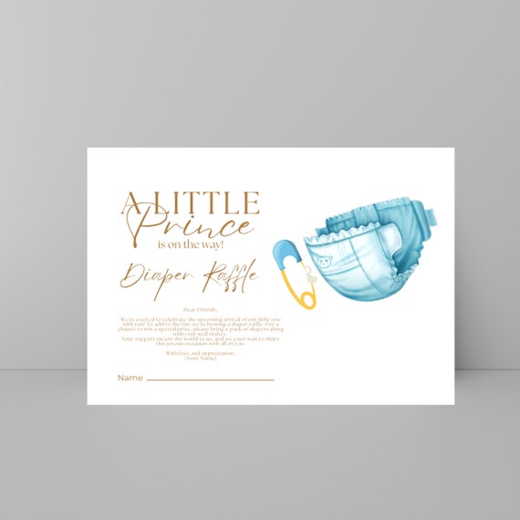 Prince Baby Shower Diaper Raffle Template, Prince Printable Fairytale Theme Party Cards, A Little Prince is on the way Diaper Raffle Cards