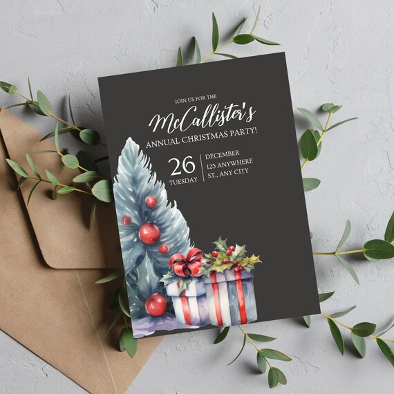 Annual Christmas Party Invitation Template, Holiday Christmas Celebration Invite, Printable Winter Xmas Invitations, Instant Download
