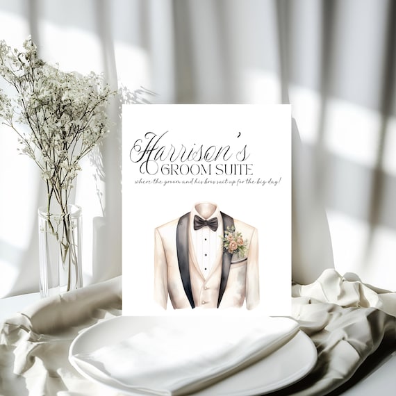 Custom Groom's Suite & Bachelor Party Welcome Sign | Groom and Bros Suit Up Wedding Day Banner | Groomsmen Decor