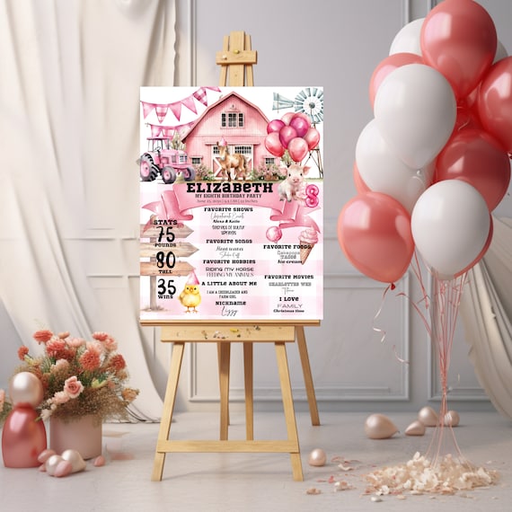 Customizable Pink Farm Birthday Milestone Sign - Barnyard Party Milestone Poster Template, Farm Animals Theme for Any Age Birthday Party