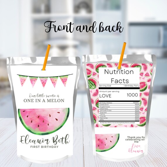 Watermelon Birthday Juice Box Label, Pink Watermelon Party Template, One in a Melon Caprisun Labels, Instant Download #MBP