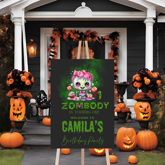 Editable Zombie Birthday Welcome Sign | Kids Halloween Party Scary Banner | Printable Zombie Apocalypse Template