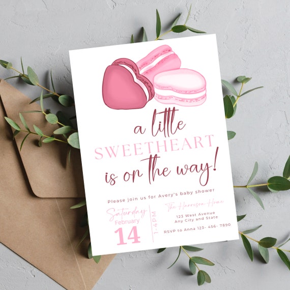 Sweet Baby Brunch: Pink Macaron Baby Shower Invitation - DIY Editable Template Baby Girl, Macaron Printable - A Little Sweetheart's Arrival