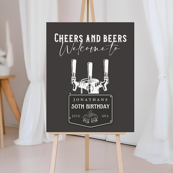 Editable Cheers and Beers Birthday Party Welcome Sign Poster - Any Age, Custom Beer Tap Banner,Cheers & Beers  Decor Digital and Print DIY