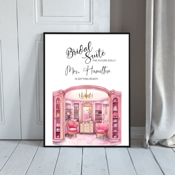 Editable Pink Bridal Suite Sign - Customizable Pink-themed Bridal Signs for Dressing Room Decor - Wedding Day Banner Decor