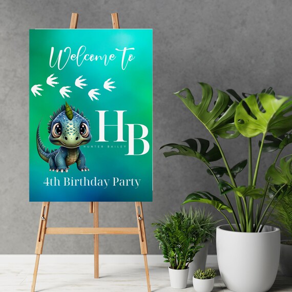 Editable Dino Welcome Sign Template, Blue Dinosaur Birthday Banner, Printable Dinosaur Birthday Party Banner Decoration, Instant Download