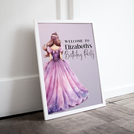 Princess Birthday Welcome Sign, Party Banner, Purple Princess Template, Printable Customizable Minimalist Banners, Instant Download