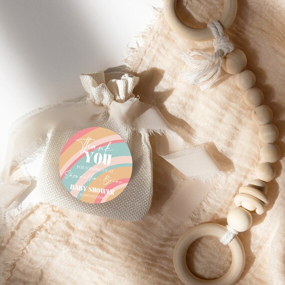 Retro 70's Baby Shower Thank You Tag Template - Groovy Favor Label - Hippie Party Decor - Pastel Funky Vibe Topper - DIY Printable Decor