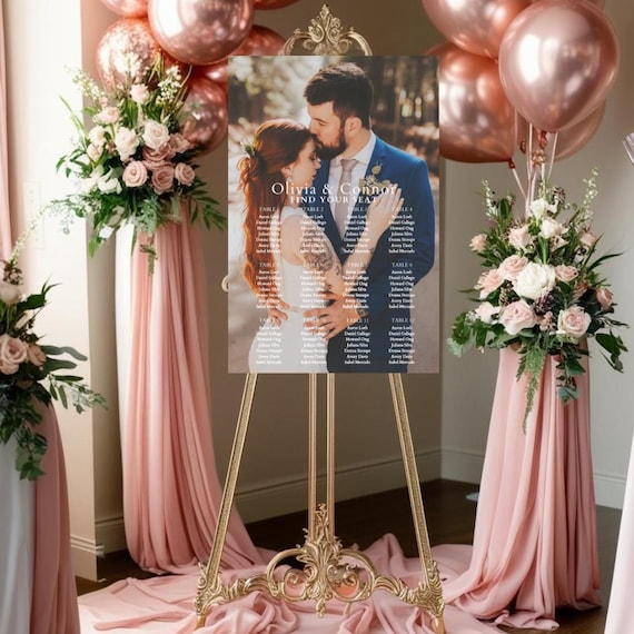 Custom Wedding Seating Chart Sign with Photo – Personalized Foam Board, Acrylic, or Poster – Reception Table Sign, Editable Wedding Signage