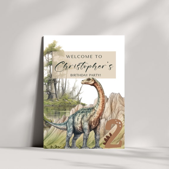 Customizable Dinosaur Birthday Welcome Sign Template - Personalized & Editable Banner | Dino Theme Party Decor, Printable Brachiosaurus Sign