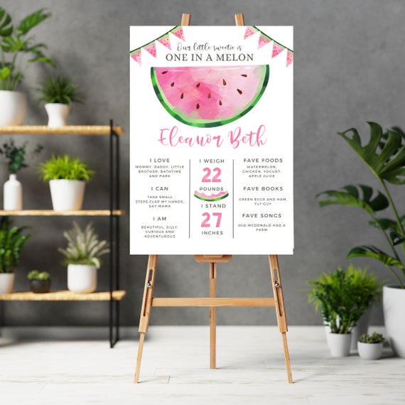 Watermelon Birthday Photo Milestone Sign, Pink Watermelon Party Banner, One in a Melon Welcome Tapestry, Instant Download #MBP