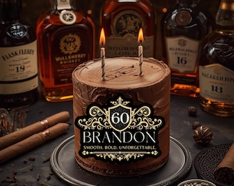 Adorno para tarta de cumpleaños de whisky – Etiqueta comestible de whisky – Nombre y edad personalizados – Añejado a la perfección – Decoración personalizada para fiestas de whisky