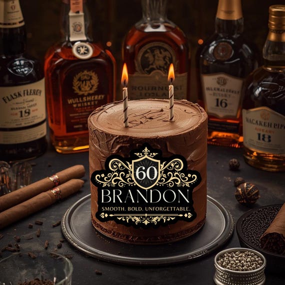 Whiskey Birthday Cake Topper – Edible Whiskey Label – Custom Name & Age – Aged to Perfection – Personalized Whiskey Party Decoration