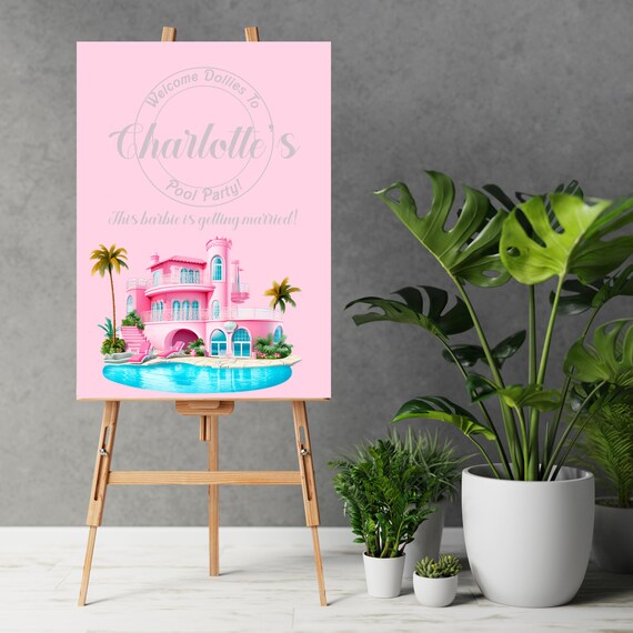 Birthday Doll Pool Party Welcome Sign, Editable Welcome Banner, Custom Pink Pool Bday Printable, Doll Theme Party, Print, Digital, #BRB