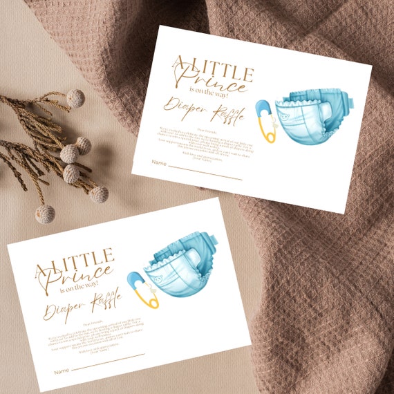 Prince Baby Shower Diaper Raffle Template, Prince Printable Fairytale Theme Party Cards, A Little Prince is on the way Diaper Raffle Cards