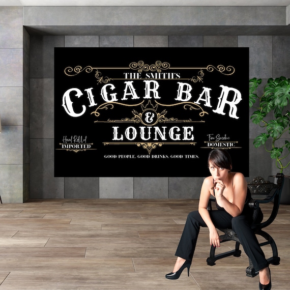 Cigar Bar & Lounge Room Sign, Personalized Cigar Wall Banner, Custom Bar Room Signage, Custom Man Cave Wall Art, Bar and Lounge Decor