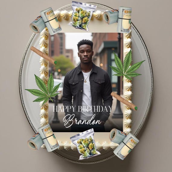 Custom Marijuana Birthday Edible Cake Topper Set with Photo – Weed Party Decorations, Fondant Blunt Joint Toppers, Cannabis Decor Him or Her