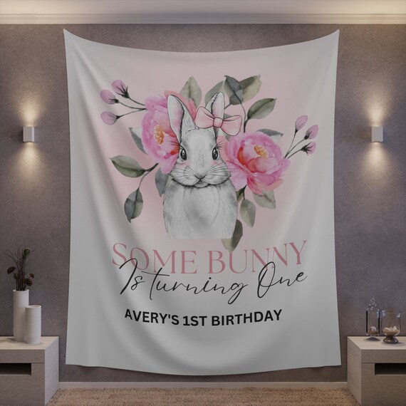 Birthday Bunny Welcome Sign, First Birthday Banner, Floral Eater Party Tapestry, Custom Birthday Sign, Print and Digital, #EBB