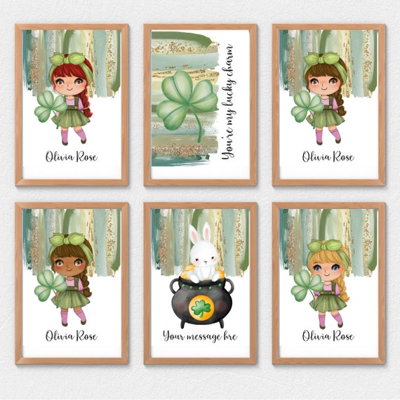 St. Patrick Girl Wall Art Prints, Kids Shamrock Bedroom Decor, Playroom Prints, Spring wall Print, Printable Wall Art Print or Digital #SPW