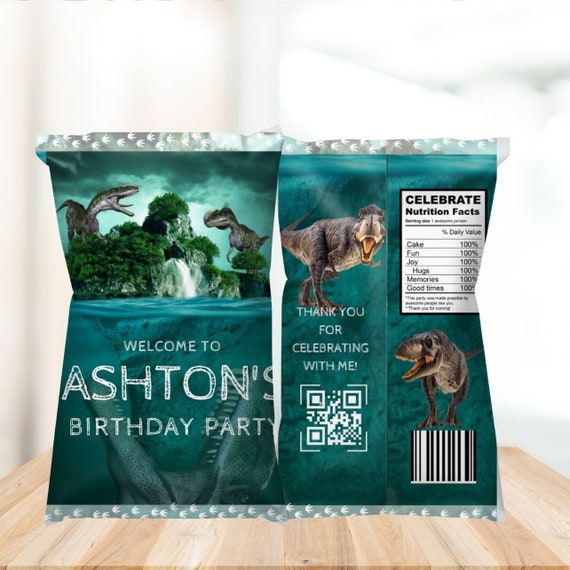 Editable T-Rex Chip Bag Template, Dinosaur Snacks Treat Bag Wrapper, Printable Dinosaur Birthday Party Decoration, Instant Download