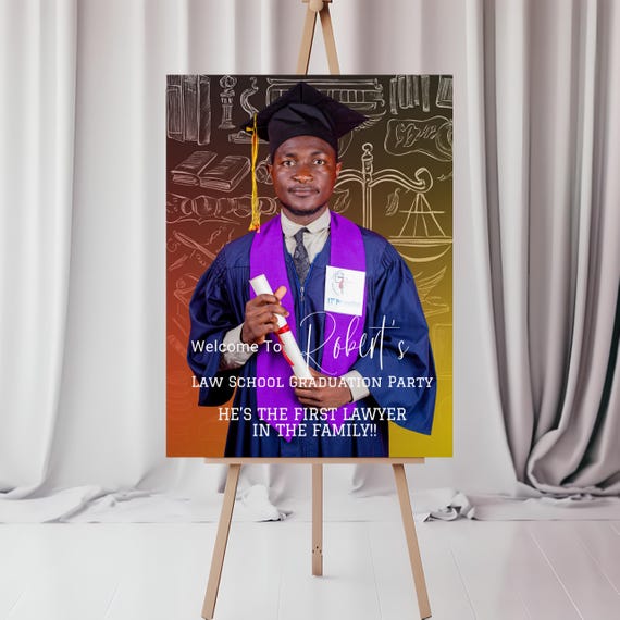 Custom Law School Graduation Welcome Sign - Personalized Photo Graduation Sign - Law Grad Party Decor - Custom Graduation Keepsake
