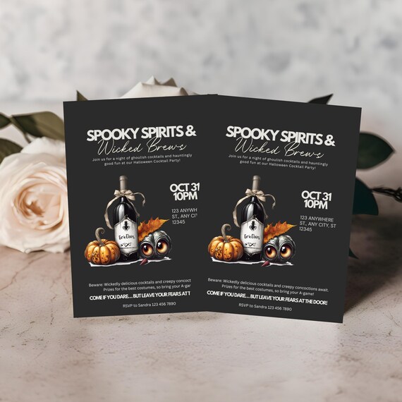 Editable Halloween Cocktail Party Invitation | Spooky Drink Menu Template | Halloween Happy Hour Invite | Witchy Boo-ze Bash Printable
