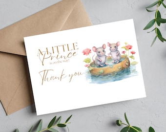 Prince Baby Shower Thank You Card Template, Prince Printable Fairytale Theme Party Cards, A Little Prince is on the way Diaper Cards