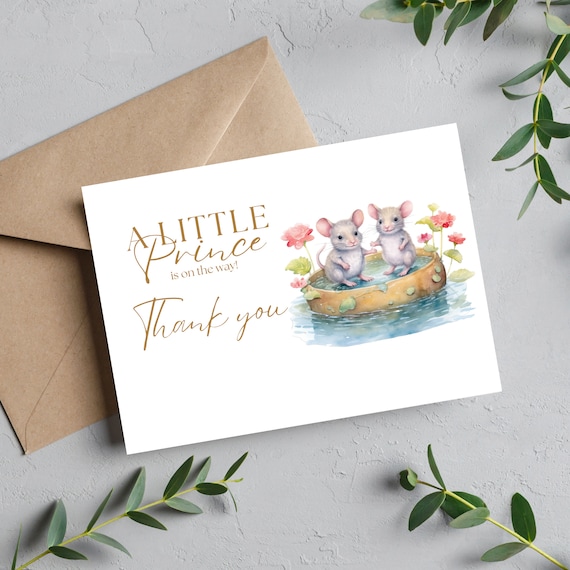 Prince Baby Shower Thank You Card Template, Prince Printable Fairytale Theme Party Cards, A Little Prince is on the way Diaper Cards