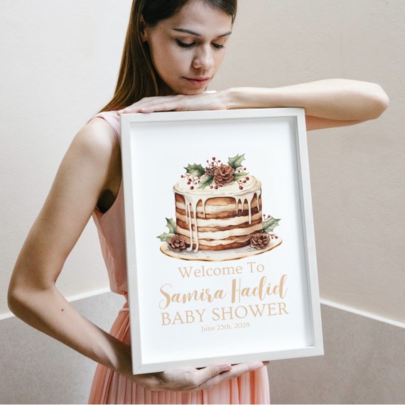 Neutral Christmas Pancakes Baby Shower Welcome Sign Template, Editable Baby Shower Banner, Christmas Neutral Theme Baby Shower Printable