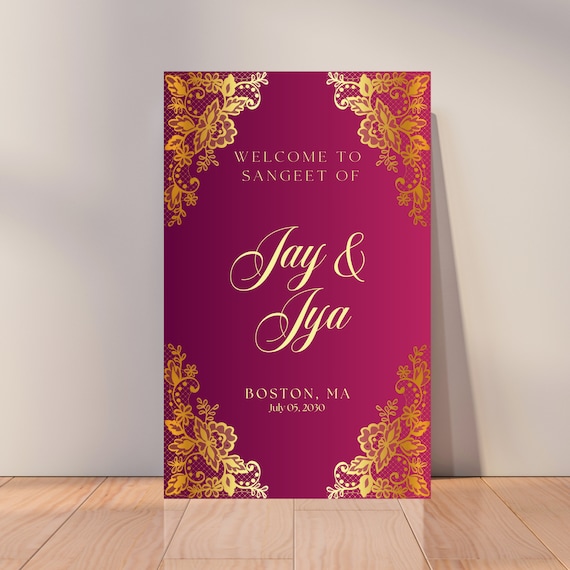 Royal Indian Wedding Welcome Sign - Editable Hindu Engagement Entrance Decor - Grand Celebration Floor Stand Sign