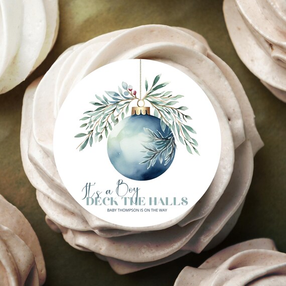 Christmas It's a Boy Cupcake Topper - Blue Ornament Baby Shower Decoration - Gender Reveal Holiday Party Decor