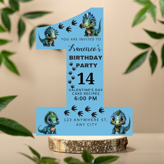 Dinosaur Birthday Invitation, Customizable Blue Dinosaur Invitation Template for Any Age, Printable and Digital Die Cut Design