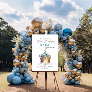 Editable Blue Boy Baby Shower Welcome Sign Template - Little Prince on the Way Party Banner - Fairytale Theme - DIY Printable