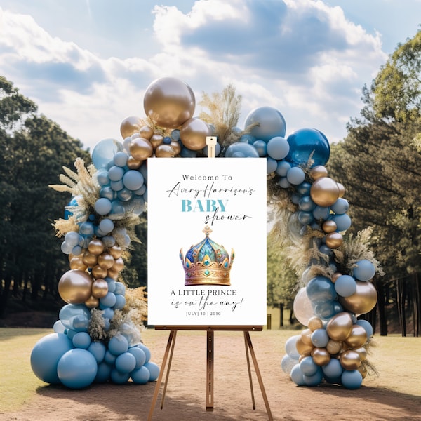 Bearbeitbare Blue Boy Babyparty Willkommensschild Vorlage - Kleiner Prinz auf dem Weg Party Banner - Märchen Thema - DIY Printable
