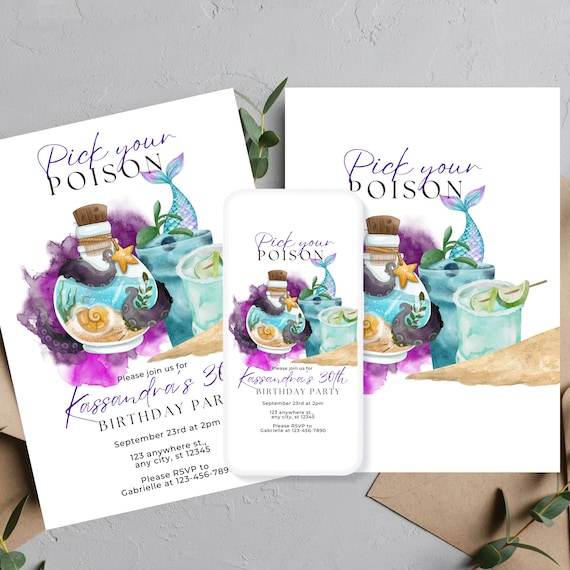 Adult Villain Birthday Invitation Template, Pick Your Poison Party Invitations, Editable Halloween Cocktail Invite, Custom Scary Printable