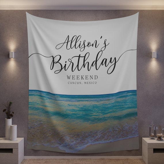 CANCUN Birthday Welcome Sign Template, Beach Birthday Welcome Poster Printable, Tropical Palm Birthday Welcome Tapestry, #CANC