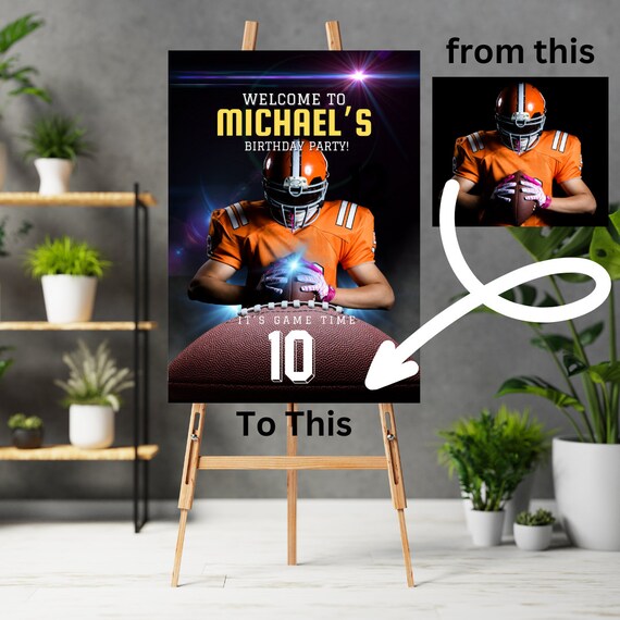 Editable Football Birthday Welcome Sign Template, DIY Printable Decor for Sports Party | Editable Football Event Sign, Digital Print