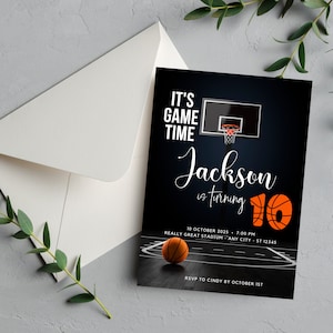 Modèle d'invitation d'anniversaire Slam Dunk, invitation d'anniversaire de basket-ball personnalisable pour garçons et filles, invitation de fête de sport imprimable