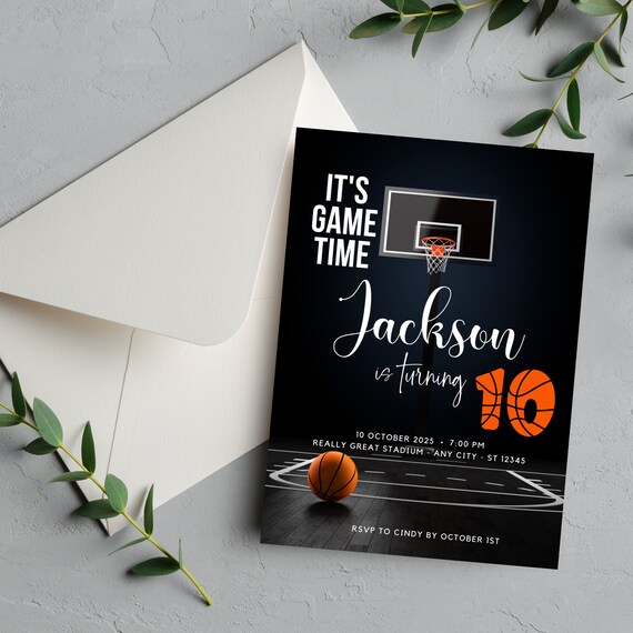 Slam Dunk Birthday Invitation Template, Customizable Basketball Birthday Invitation for Boys and Girls, Printable Sports Party Invite