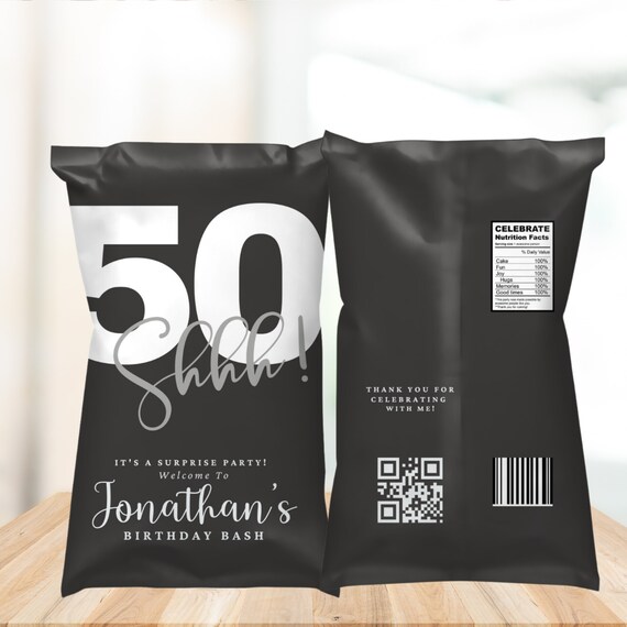 Surprise Birthday Party Chip Bag Template, Shhh... its a surprise, Any age, Surprise Celebration Label, Birthday Party Chip Bags