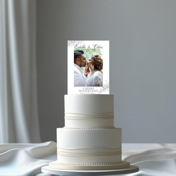Edible Custom Wedding Cake Topper with Photo – Personalized Bride & Groom Photo, Frosting Sheet Image, Unique Wedding Keepsake Cake Decor