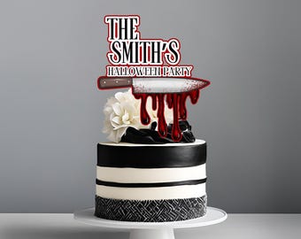 Adorno para tarta de Halloween hecho a mano con forma de cuchillo sangriento - Decoración para tarta de Halloween y cumpleaños espeluznante